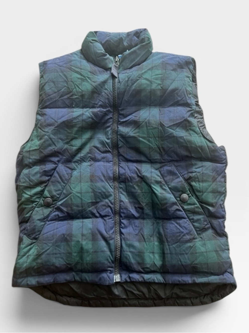 Eddie Bauer Women’s Tall M Goose Down Puffer Vest Blackwatch Plaid